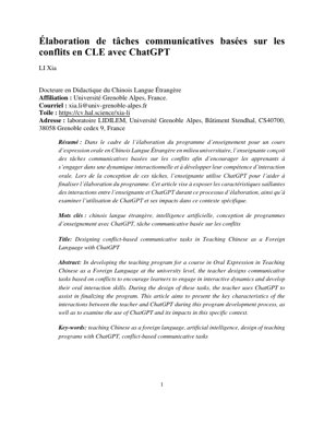 PDF-Dokumentendeckel - Entwurf konfliktbasierter kommunikativer Aufgaben im Chinesisch als Fremdsprache-Unterricht mit ChatGPT: Eine Prozessanalyse