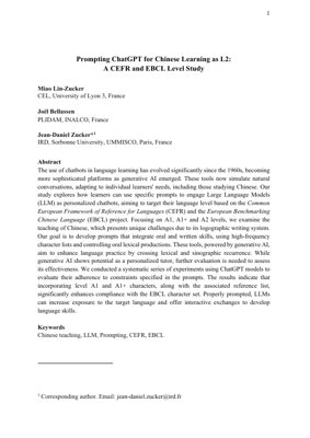 PDF-Dokumentendeckel - Prompting ChatGPT für das Chinesischlernen als L2: Eine CEFR- und EBCL-Niveaustudie