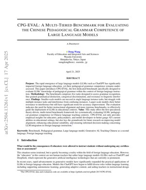 PDF Document Cover - CPG-EVAL: A Multi-Tiered Benchmark for Evaluating Chinese Pedagogical Grammar Competence of LLMs