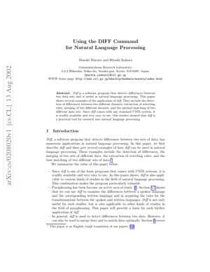 PDF Document Cover - Applying the DIFF Command to Natural Language Processing Tasks