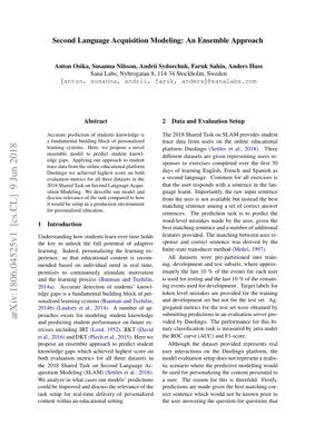 غلاف مستند PDF - النمذجة المجمعة لاكتساب اللغة الثانية: تحليل النهج الفائز في مسابقة SLAM 2018