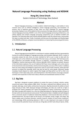 Copertina documento PDF - KOSHIK: Un'Architettura NLP Scalabile su Hadoop - Analisi e Implementazione