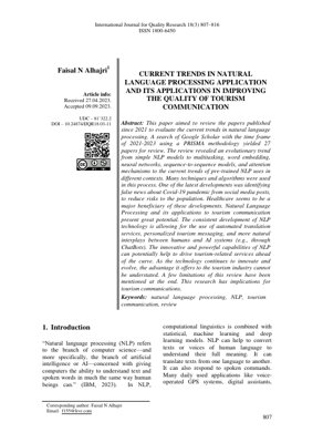 PDF-Dokumentendeckel - Aktuelle Trends in NLP und deren Anwendungen zur Verbesserung der Kommunikationsqualität im Tourismus